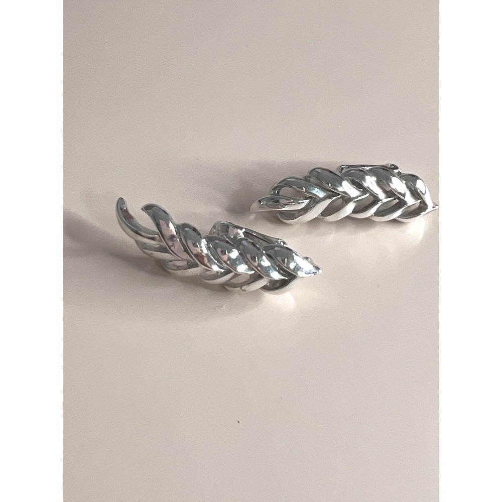 Vintage Silver Tone Wheat Leaf Fall Clip On Climber Earrings
